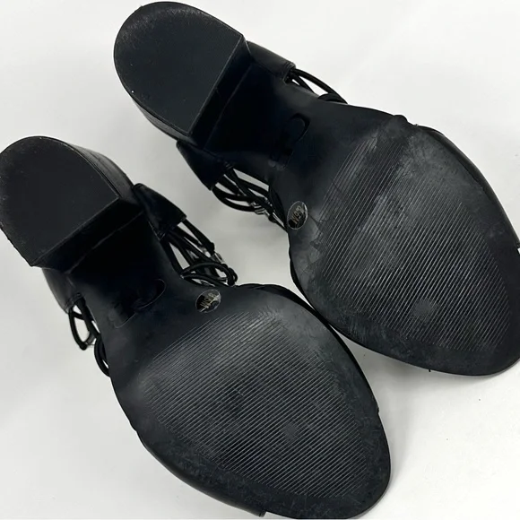 Gianni Bini Gladiator Heels Strappy Sandals Black Leather Women's - Picture 11 of 13